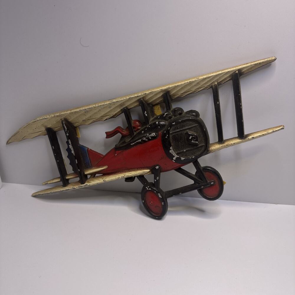 Vintage Homco USA 1975 Cast Iron Bi Plane 1232-BX-C Wall Hanging Decor Red